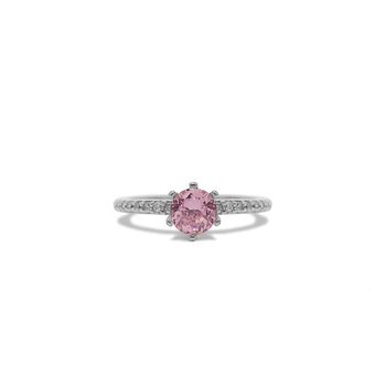 imagem Anel em Prata 925 Solitário com zircônia rosa com zircônias no aro